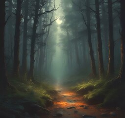 Obraz premium Illustration of dark spooky woods.