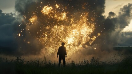 Fototapeta premium Golden Spark Spectacle: A Moment of Awe and Wonder