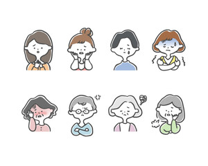 ネガティブな女性のイラスト素材セット