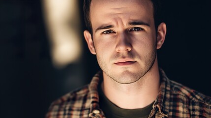 Obraz premium Portrait of a Young Man: Serious and Thoughtful Expression