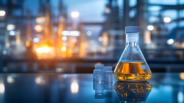 Industrial setting with engineers in focus and a chemical factory as a blurred background. - Powered by Adobe