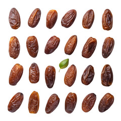 Obraz premium Dynamic freeze motion shot of dried dates palm concept. Dried dates palm scattered on a transparent surface create a rich visual texture. 