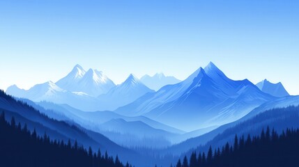 Obraz premium Serene Blue Mountainscape Winter Landscape Scene