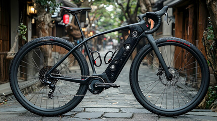Obraz premium Electric bicycle in a historic Asian alleyway.