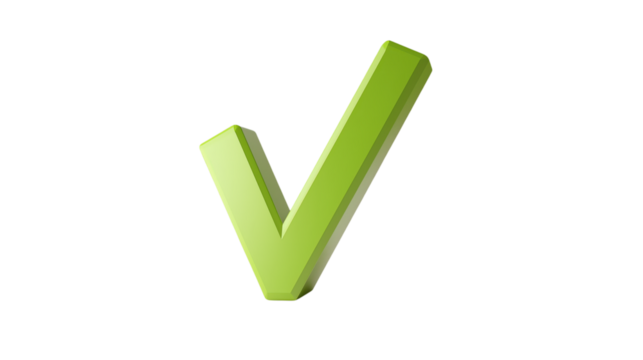 3D Green Check Mark: Perfect for Approval, Confirmation, and Success Conceptson white and transparent Background - Powered by Adobe