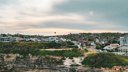 Sydney suburbs with ocean view, Dee Why, Northern Beaches, Australia. Drone photography