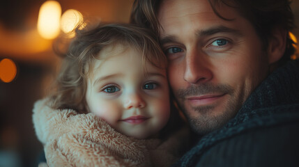 Tender Bedtime Moment of Parent Cuddling Child with Soft Nightlight