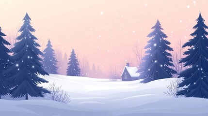 Snowy Winter Forest Cabin Sunset Holiday Card
