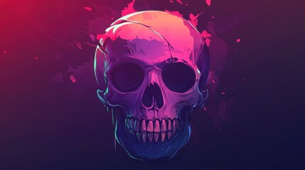 Neon Pink Skull Artistic Digital Illustration