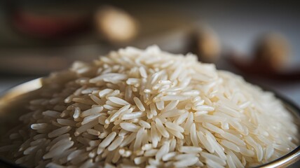 Close-Up of Uncooked White Rice Grains in Natural Light