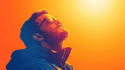 Man Gazing Upwards Towards Bright Sunlight