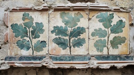 Naklejka premium Roman mosaic fragment, faded colors, ancient tiles, worn by time 