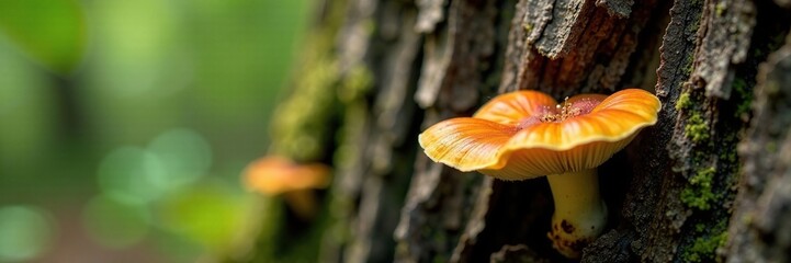 Fungi growing through the cracks in tree trunk, tree trunk, brown, crack fungus