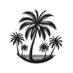 A clean, bold black silhouette of a palm tree against a white background. Simple Black Silhouette of a Palm Tree. palm tree logo. palm tree vector. natural icon.