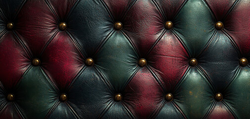 Fototapeta premium Diamond Patterned Leather Upholstery in Burgundy and Green