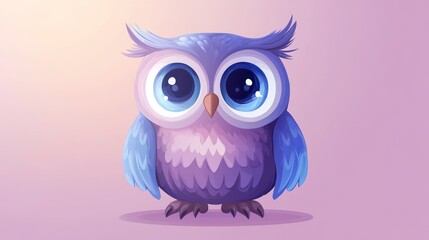 Obraz premium Cute cartoon owl with big blue eyes.