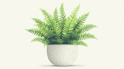 Fototapeta premium Lush green fern in speckled pot on white.