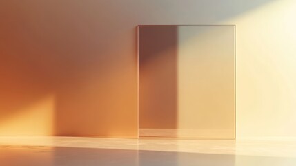 Transparent glass panel standing against a wall with sunlight.