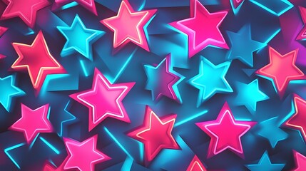 Neon Pink and Blue Star Shapes Background Design
