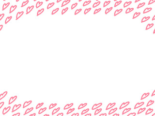 ラフに描いたたくさんのハートフレーム　横・ピンク