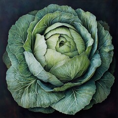 Fototapeta premium Close-up of a Vibrant Green Cabbage: A Botanical Still Life