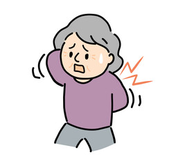 背中がかゆいシニア女性のイラスト