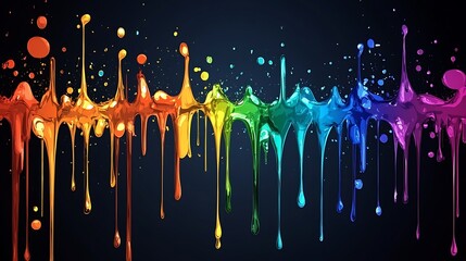 Rainbow Paint Drips Flowing Downward On Black Background