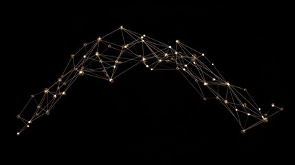 Abstract golden network connection arch on black background.