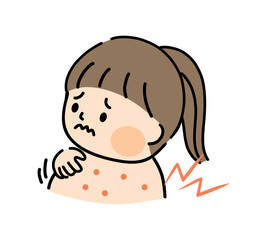 背中の湿疹に悩む子供のイラスト