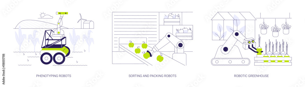 Wall mural robotics in agriculture abstract concept vector illustrations.