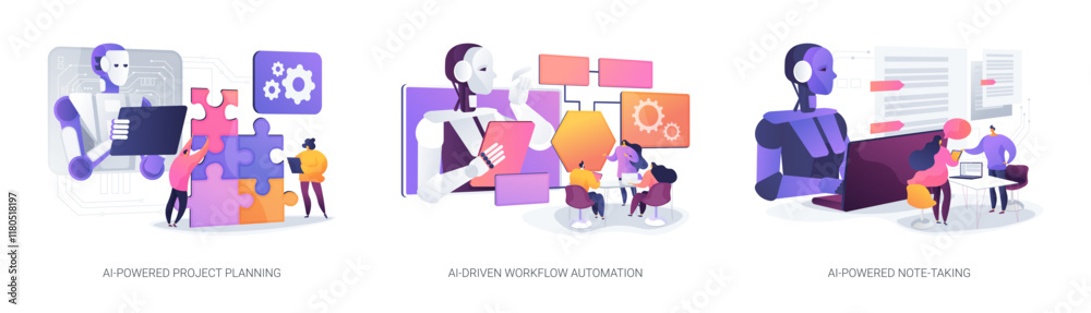 Poster ai-enhanced productivity software and applications. abstract concept vector illustrations.