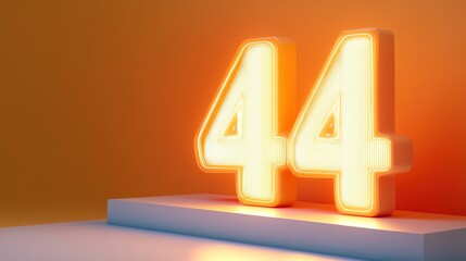 Glowing neon number forty-four on a platform.