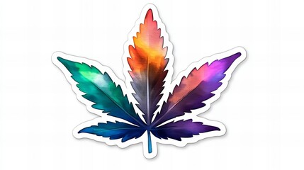 Vibrant watercolor cannabis leaf design. Psychedelic colors and artistic style.