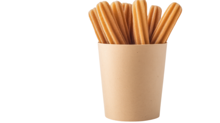 Delicious Churros in a Paper Cup: Perfect for Food Blogs, Restaurant Menus, and Dessert Packaging on white and transparent Background