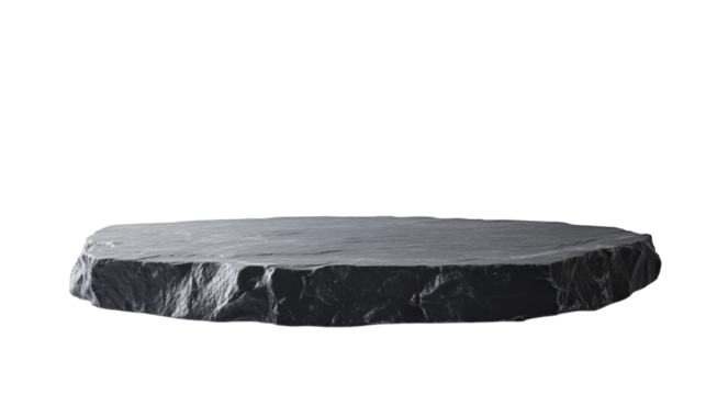 Slate black podium, product presentation background isolated on white background