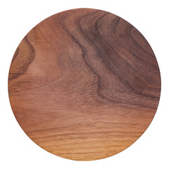 wooden plate isolated on white background. Handmade walnut round wooden pallet, wooden chopping...