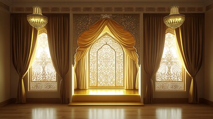 Elegant Golden Room With Intricate Window Designs