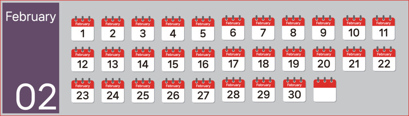 Vector (Illustration) of February calendar made with numbers in the shape of icons

