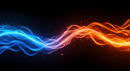 Fiery Ice: Abstract energy streams of vibrant blue and orange intertwine, creating a dynamic visual of contrasting forces. A captivating image perfect for tech, gaming, or energy-related projects. 