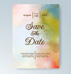 Wedding card invitation template with hand painted watercolor splash