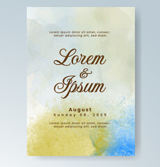 Wedding card invitation template with hand painted watercolor splash