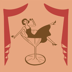 Vintage Woman in a Cocktail Glass
