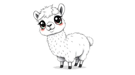 one cute little alpaca isolated on light background for fun animal portraits