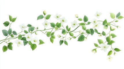 Obraz premium White flower vine with green leaves isolated on white background. (1)