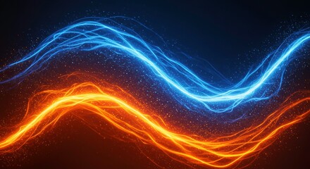 Obraz premium Fiery Currents: Abstract energy streams of vibrant orange and blue intertwine, creating a dynamic visual of contrasting forces. Perfect for technology, gaming, or fantasy themes. 