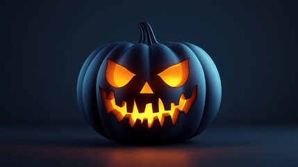 Fototapeta premium Glowing Halloween pumpkin with scary face. (1)