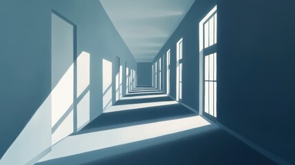 Fototapeta premium Sunlit Hallway With Doors And Windows