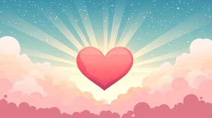 Pink heart in sunrise sky.