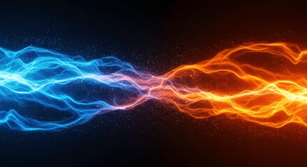 Obraz premium Clash of Elements: Abstract fiery and icy energy streams collide and intertwine, creating a mesmerizing visual of contrasting forces.