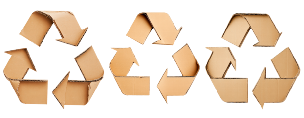 Set of cardboard recycling symbol isolated on transparent background, PNG